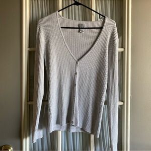 Chico's Gray And Silver Metallic Ribbed Knit Cardigan